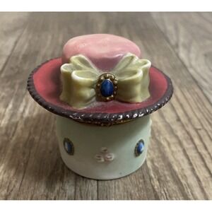 Vintage Ceramic‎ Hat Box with Bow  Trinket Box 2.5 Inches